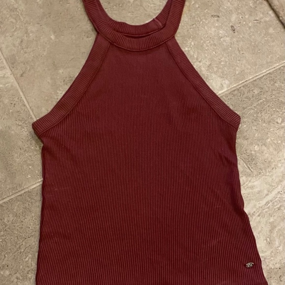 American Eagle Outfitters Tops - American Eagle Full Length Ribbed Tank Burgundy High Cut Size Xsmall